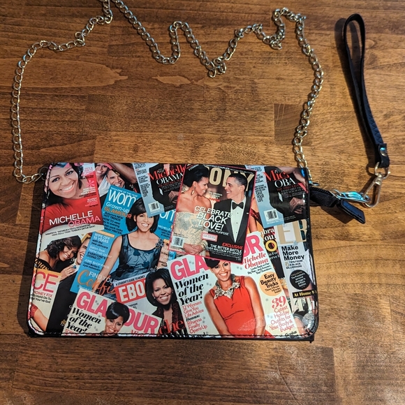 Michelle Obama Glossy Magazine Cover Collage Purse With Chain - Picture 1 of 10